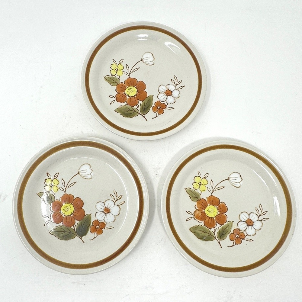 Mountain Wood Collection Trellis Blossom Stoneware Plates Japan Set of 3 6.5"